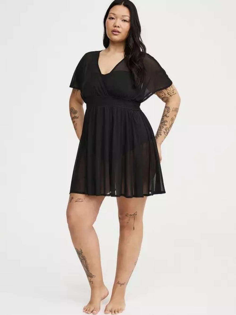 NWT 4x TORRID Chiffon Smocked Waist Cover-Up Dress~Deep Black